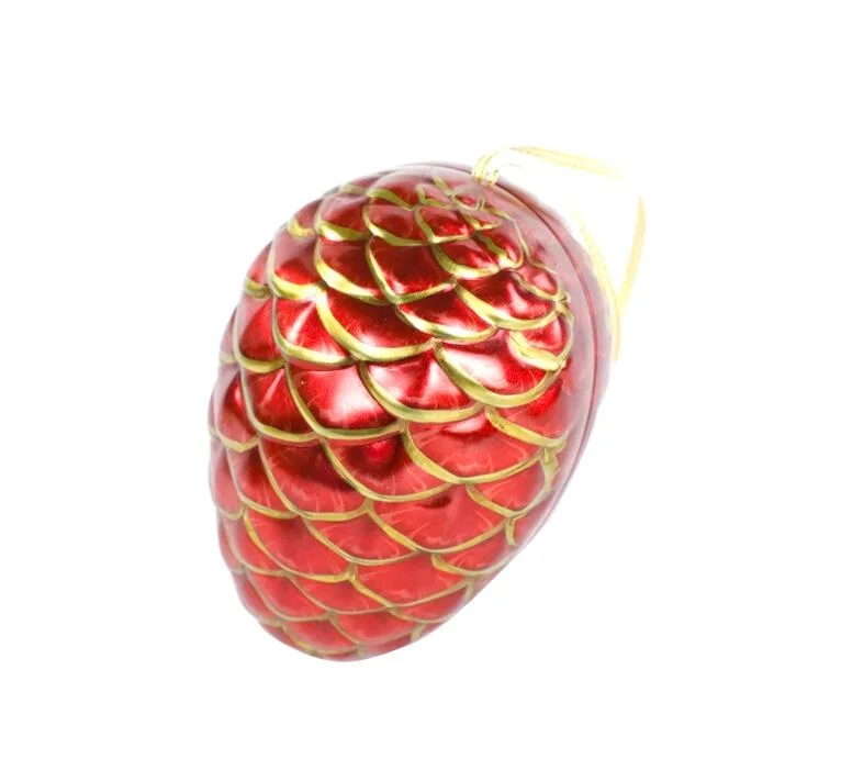 Gold Ribbon Pine Cone Shaped Cookie Tin Box