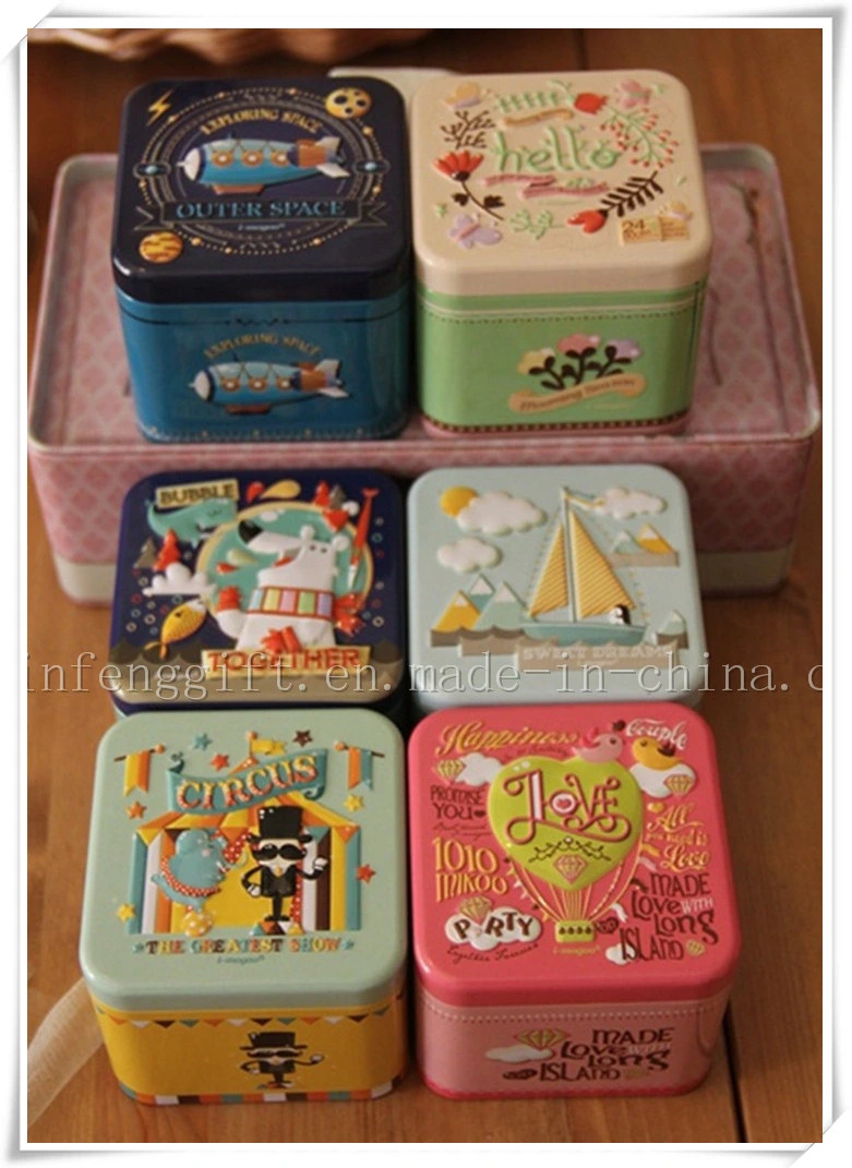 Tin Box Sugar Tea Coffee Sundries Snacks Storage Case Candy Box Three-Dimensional Relief Size7.5X7.5X6.5cm