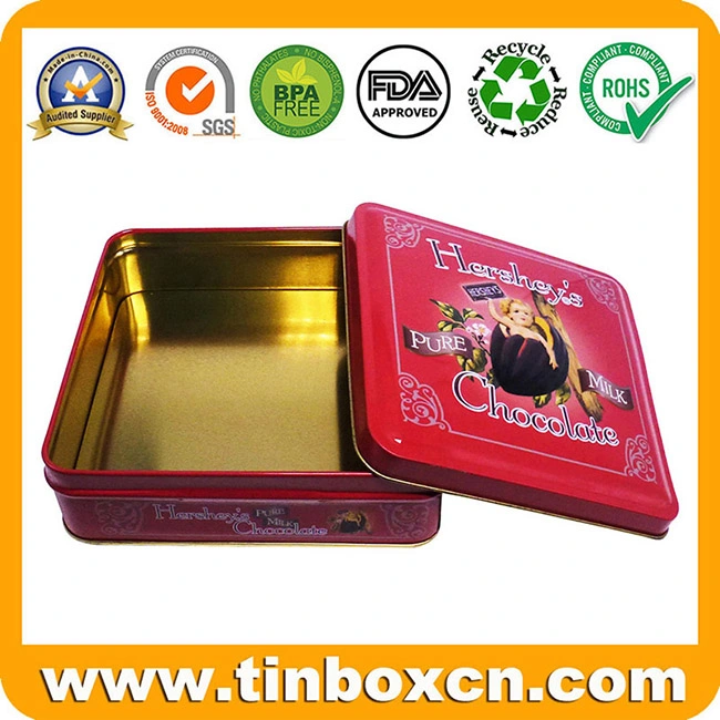 Customized Food Packaging Metal Square Chocolate Tin Box with Embossing