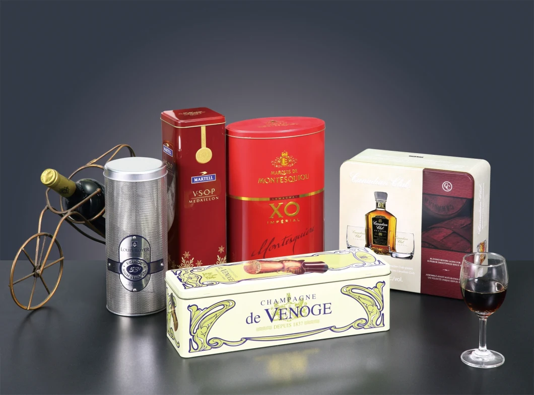 Hot Sale Factory Price Wine Liquor Boxes Square Shape Tin Bottle Wine Tin Packaging Tin Box