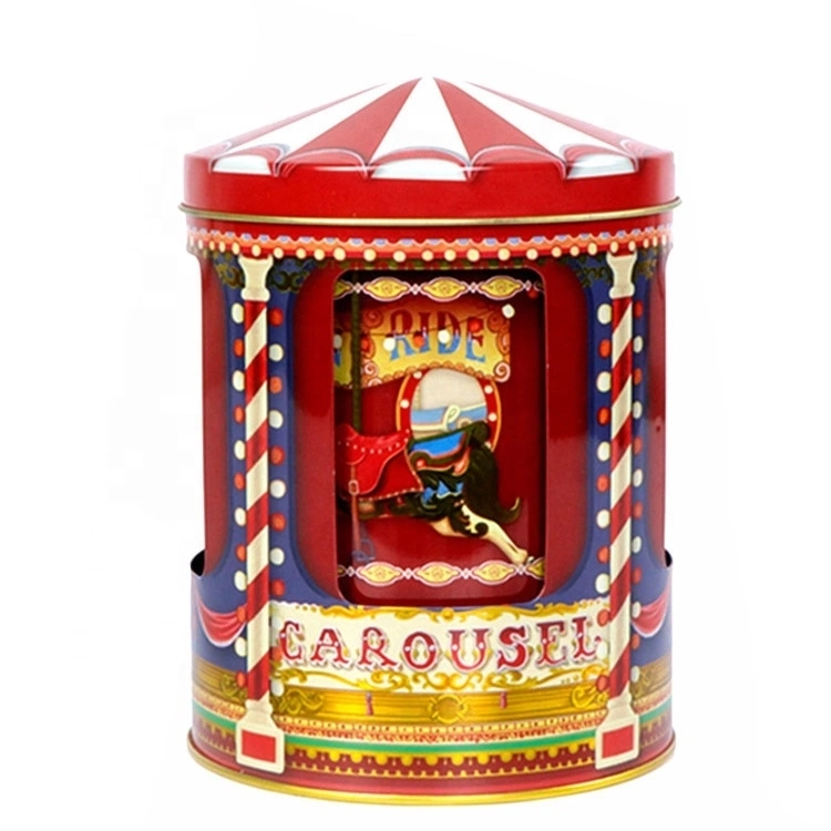 2 Layers Carousel Music Cookie Tin Box for Children′s Day