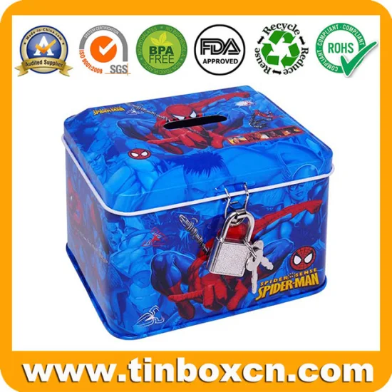 Tirelire Rectangle Spider-Man personnalisée pour enfants tirelire en métal avec serrure pour cadeaux de tirelire